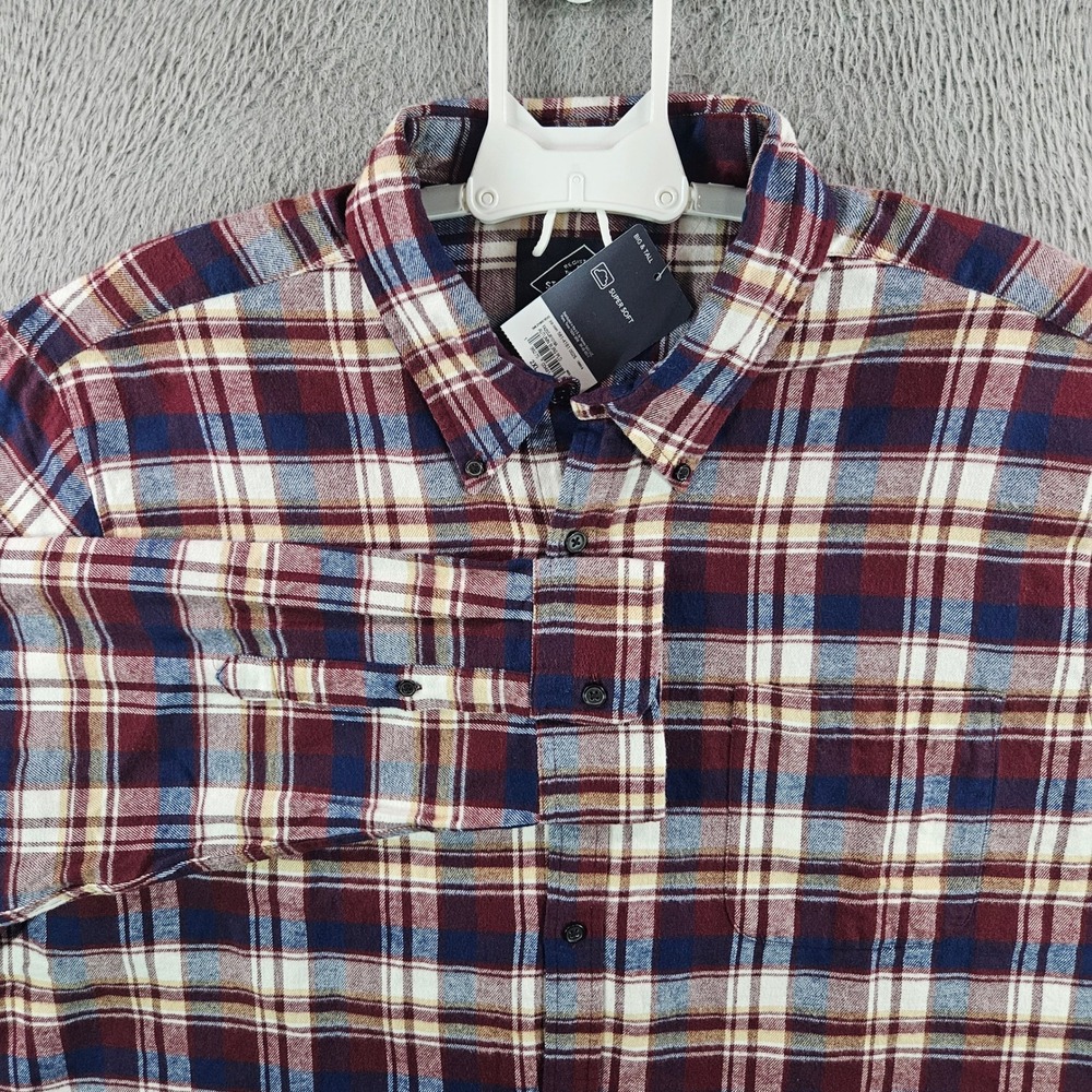 St Johns Bay‎ Mens 2XL Flannel Shirt Autumn Burgundy Plaid Super Soft Cotton NWT